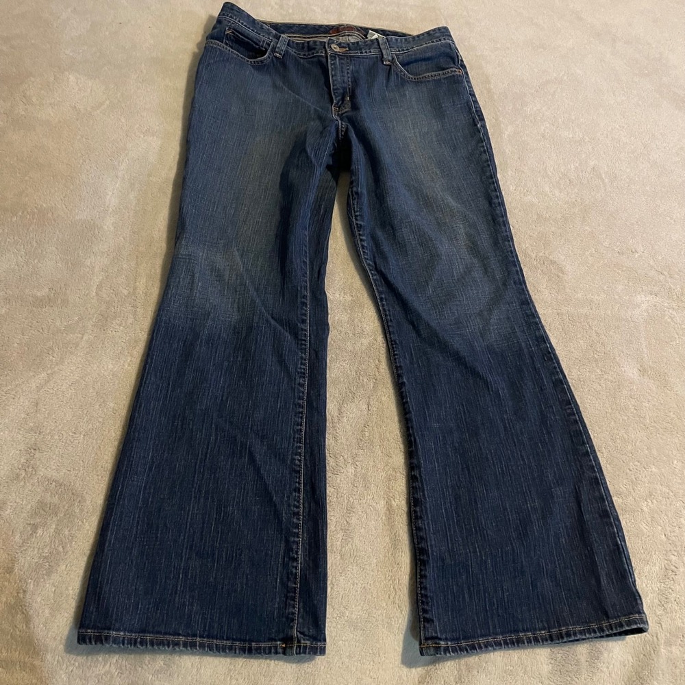 Vintage 90s Eddie Bauer Shaped Bootcut Jeans Womens 14R Blue Denim Stretch Rodeo